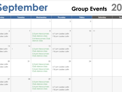 September Calendar of Group Classes